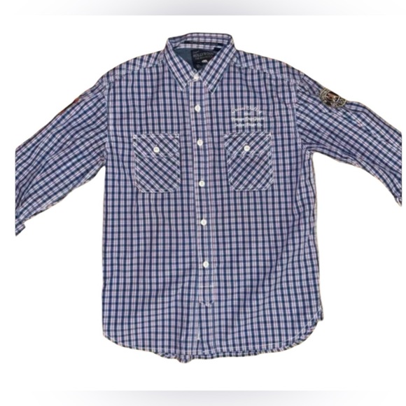 ORIGINAL HOLLYWOOD BOYS SHIRT THE JEAN PEOPLE LONG SLEEVE BLUE CHECKED  SIZE M - Picture 3 of 11
